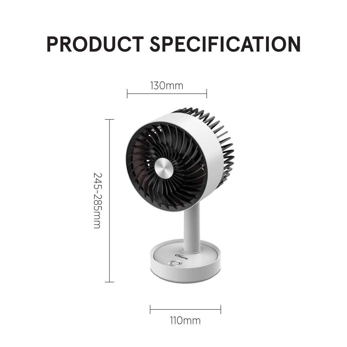 5" Table Fan – USB, Rechargeable, Portable Wireless, Adjustable Tilt, LED lights, Sturdy, 3-Speed, white, PPUF230
