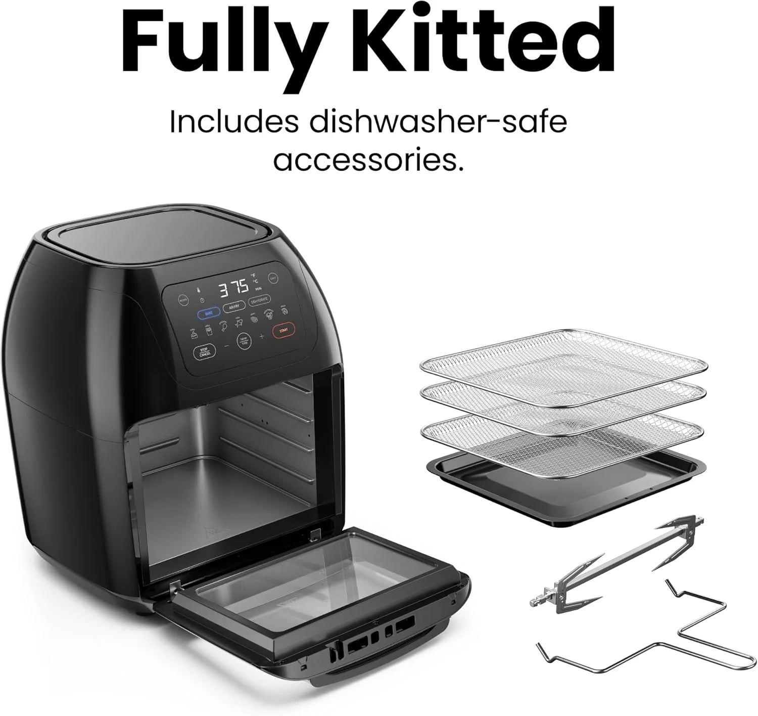 Chefman Compact 6.3-Quart Digital Air Fryer with Rotisserie, Dehydrator, and Convection Oven, 8 Touchscreen Presets