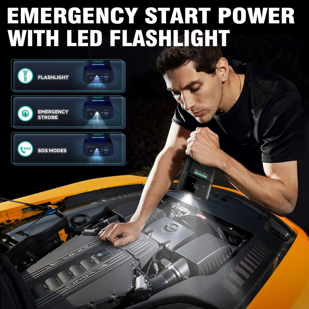 RESVIN Jump Starter with Air Compressor, 1500A 13500mAh Battery Starter with 120PSI Digital Tire Inflator, 12V Lithium Battery Pack for Vehicles, Car Battery Booster for 8.0L Gas or 6.0L Engines