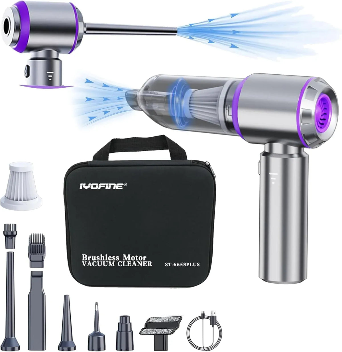 Vacuum/Air Duster 80,000RPM Super Power Mini Car Vacuum Cleaner 4-in-1 air Blower Gun Air Duster & Air Blower & Pump Hand Electric air Duster Handheld dust Blower Blower Cordless (Purple)