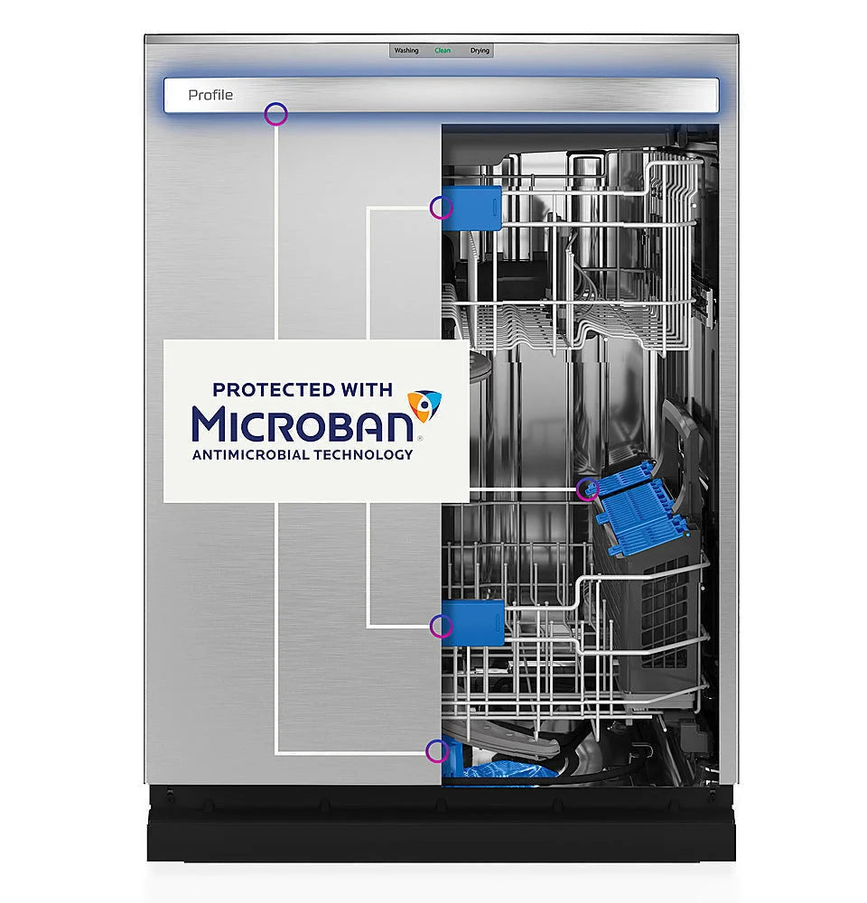 GE Profile - Top Control Smart Built-In Stainless Steel Tub Dishwasher with 3rd Rack and Microban, 42dBA - Stainless steel