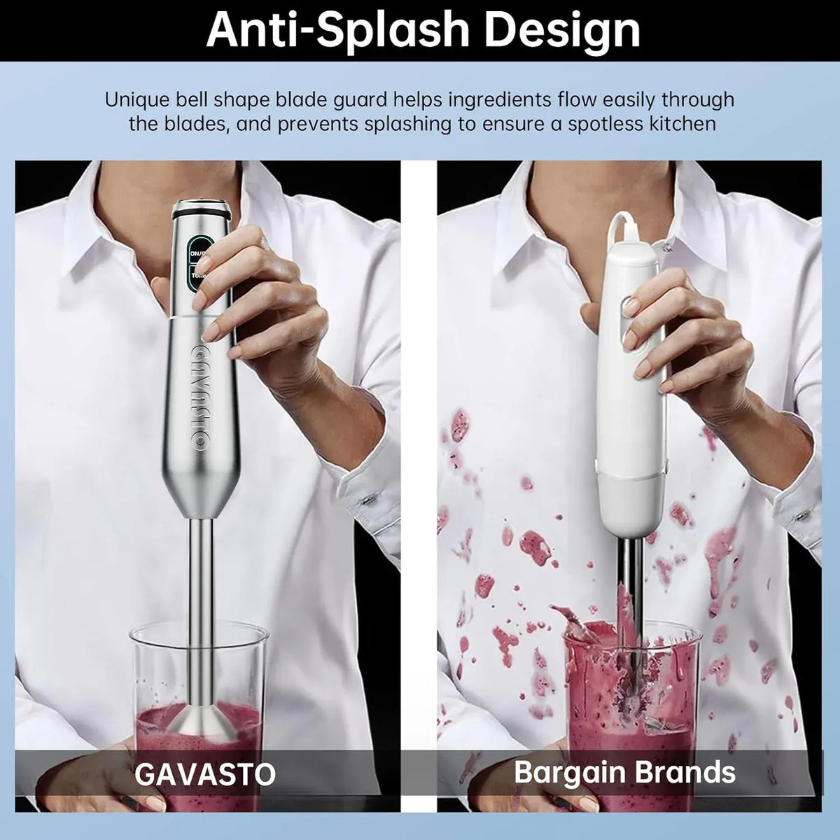 Immersion Blender 1000 Watts Scratch Resistant Hand Blender,20 Speed and Turbo Mode Hand Mixer, 3-in-1 Heavy Duty Copper Motor Stainless Steel Smart Stick with Egg Beaters and Chopper