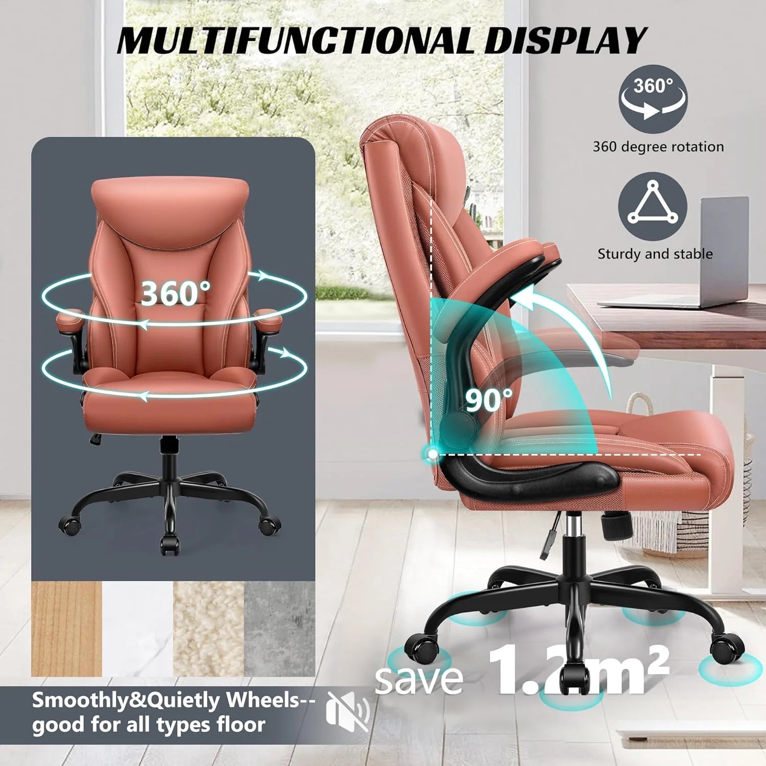Office Chair Large High-Foot Computer Desk Chair, Breathable Leather Chair Lumbar Support Rotating Computer Chair