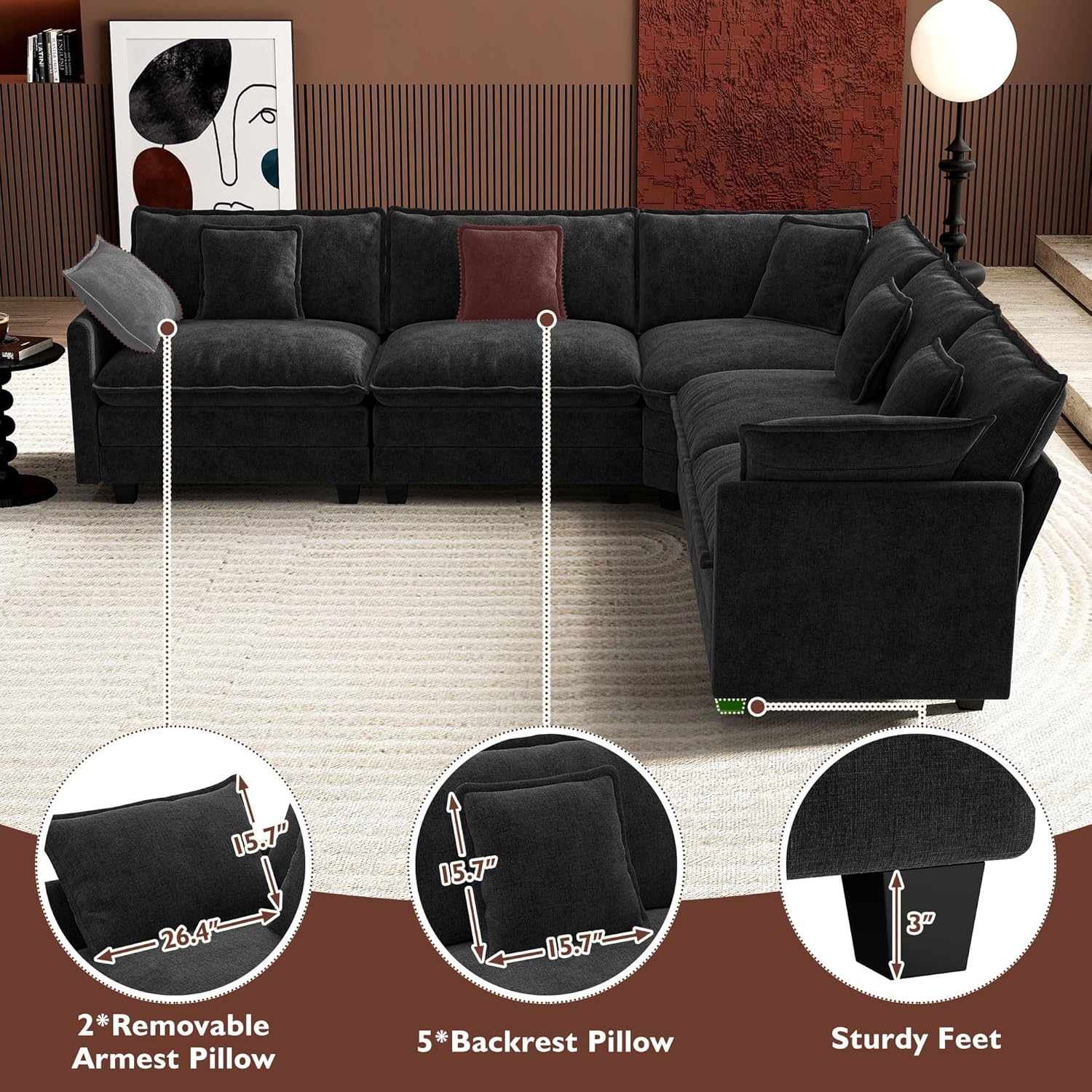 ihanherry 146-inch U-shaped modern sofa modular area cloud sofa