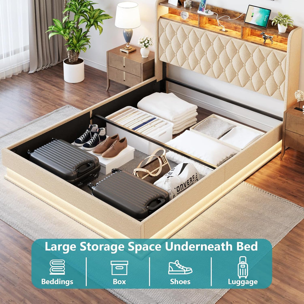Queen Bed Frame Storage Lift Up Queen Size Bed Frame Headboard Upholstered Platform Bed