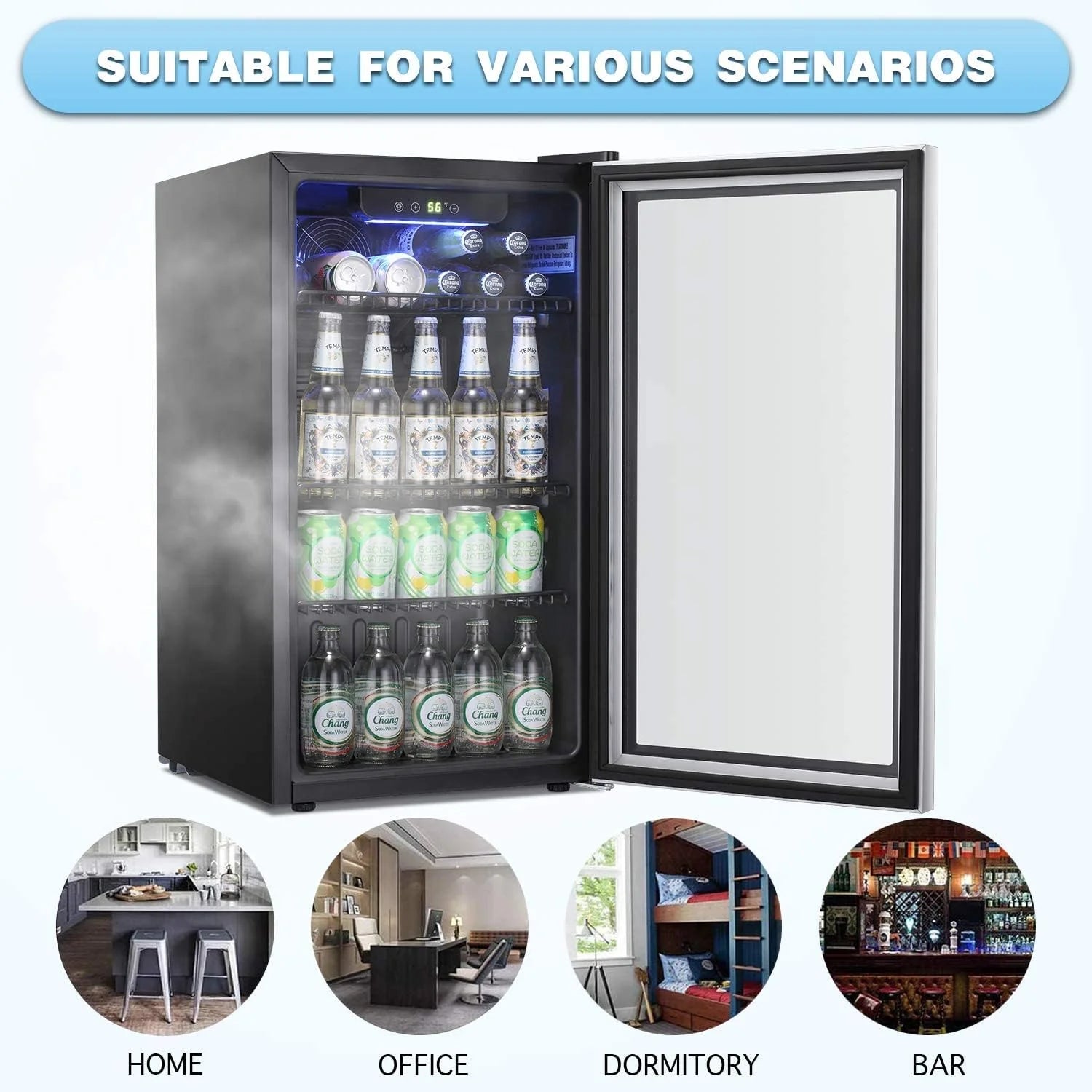 Antarctic Star Beverage Refrigerator Cooler 68 Can, Mini Fridge with Glass Door for Beer Drinks Wine,Freestanding Small Fridge with Electronic Temperature Control for Home and Bar,1.7 cu.ft