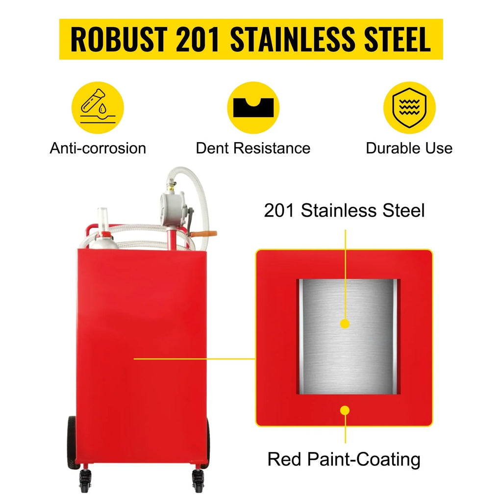 BENTISM Fuel Caddy Fuel Storage Tank 35 Gallon 4 Wheels with Manuel Pump, Red