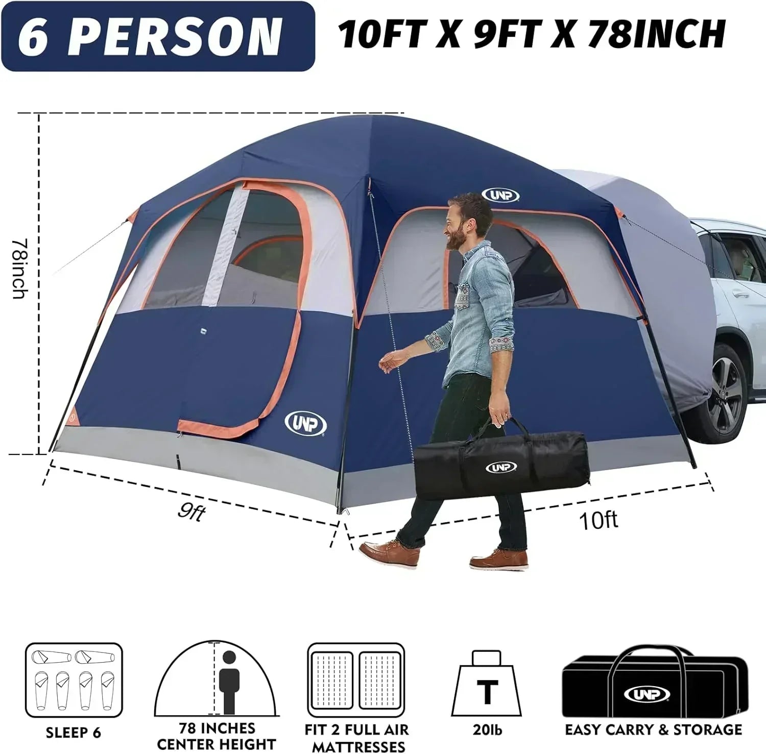 SUV Tent for Camping 6-Person SUV Tailgate Tent Easy Set Up with Rainfly 10'x9'x78in