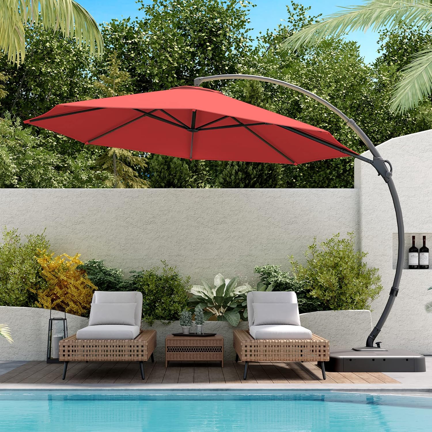 LAUSAINT HOME Outdoor Patio Umbrella with Base included 11 FT Deluxe Curvy Cantilever Umbrella
