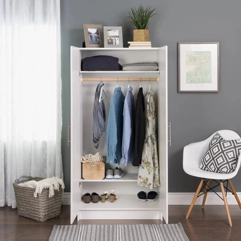 Prepac Elite 2 Door Wardrobe Cabinet， 32 W x 65 H x 20 D， White