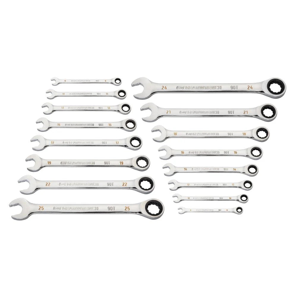 GearWrench 16 Pc. 90T 12-PT Metric Combi Ratchet Wrench Set