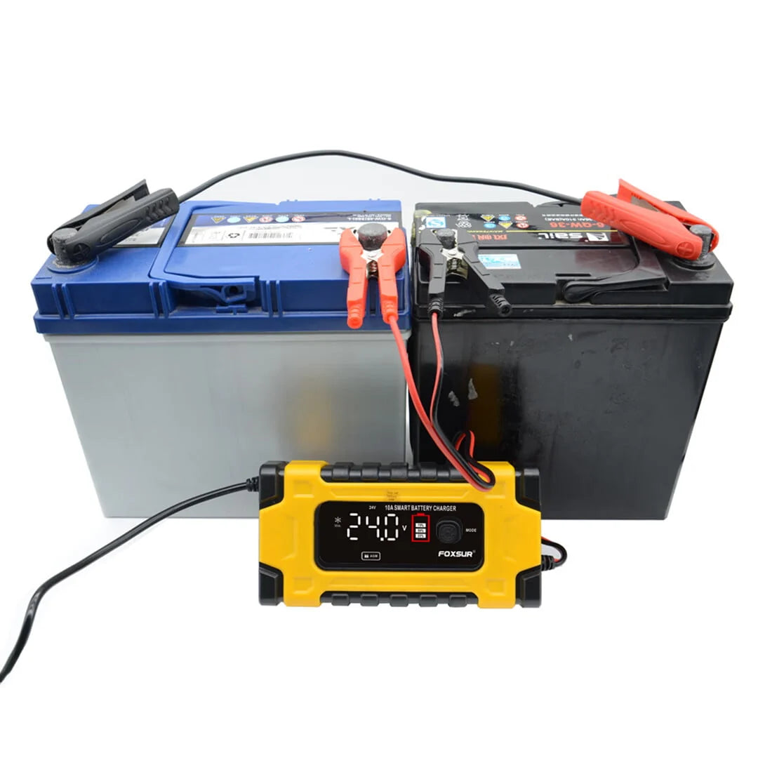 FASLMH Battery Charger 10A 24V5A Smart Automatic Car Battery Charger with LCD Screen Pulse Repair Charger Pack Battery Maintainer for Car, Lawn Mower, Motorcycle, Boat, SUV and More