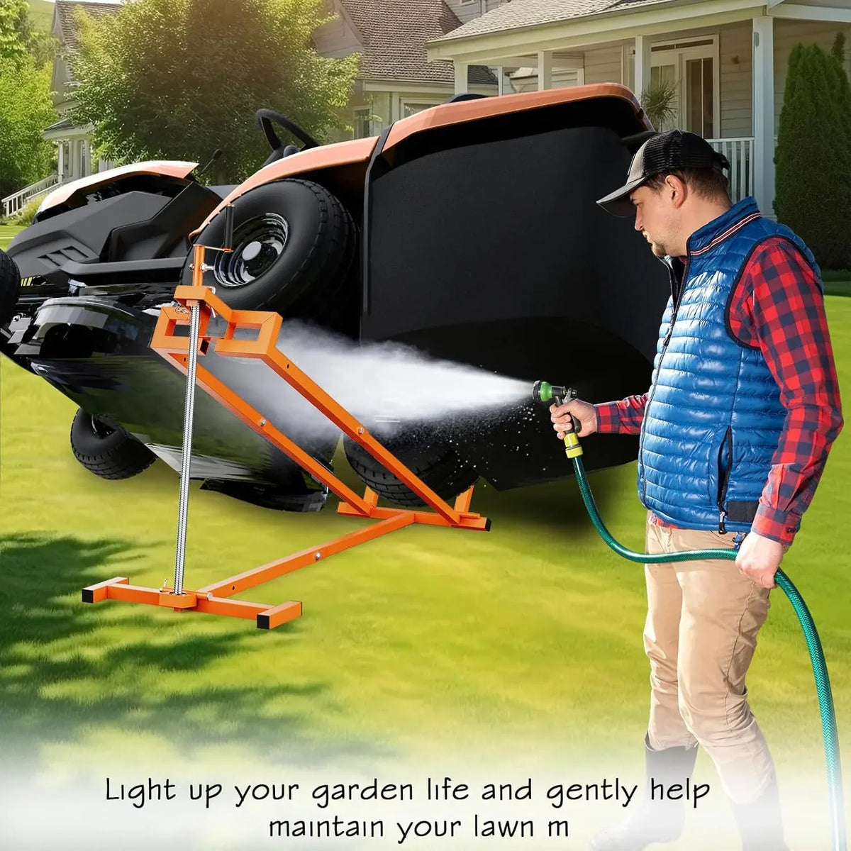 Lawn Mower Jack Lift,Upgraded Lawn Tractor Lift with 1000 lb Weight Capacity,Retractable Riding Mower Lift Installation is Simple. Easy to Store (High Carbon Steel)