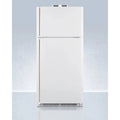 18 cu.ft. break room refrigerator-freezer in white with NIST calibrated alarm/thermometers and copper handles