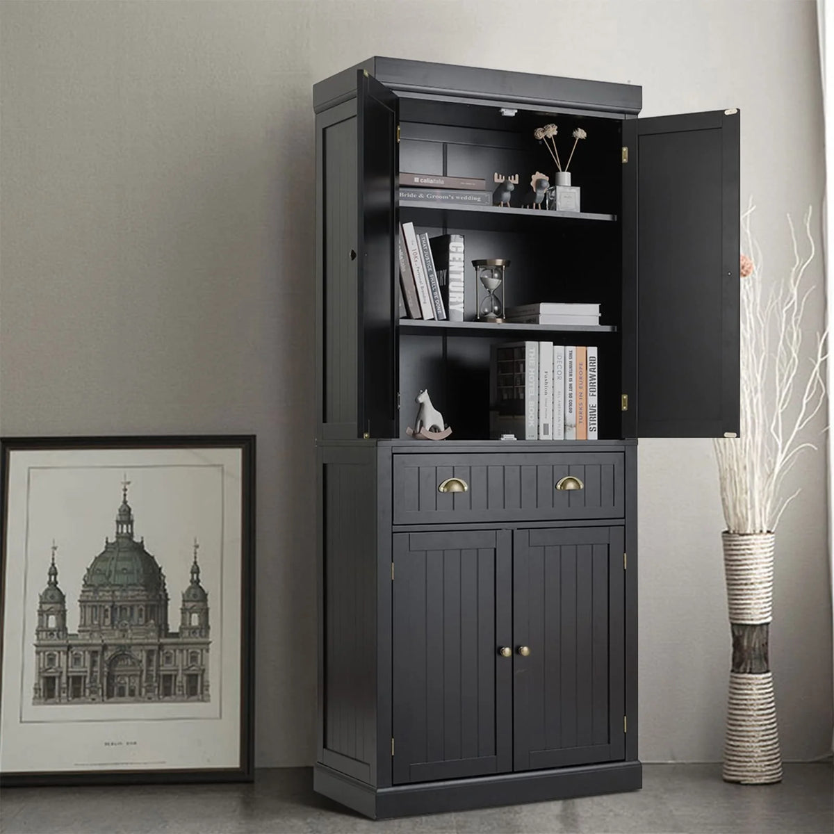 Tangkula Freestanding Cupboard Traditional Adjustable