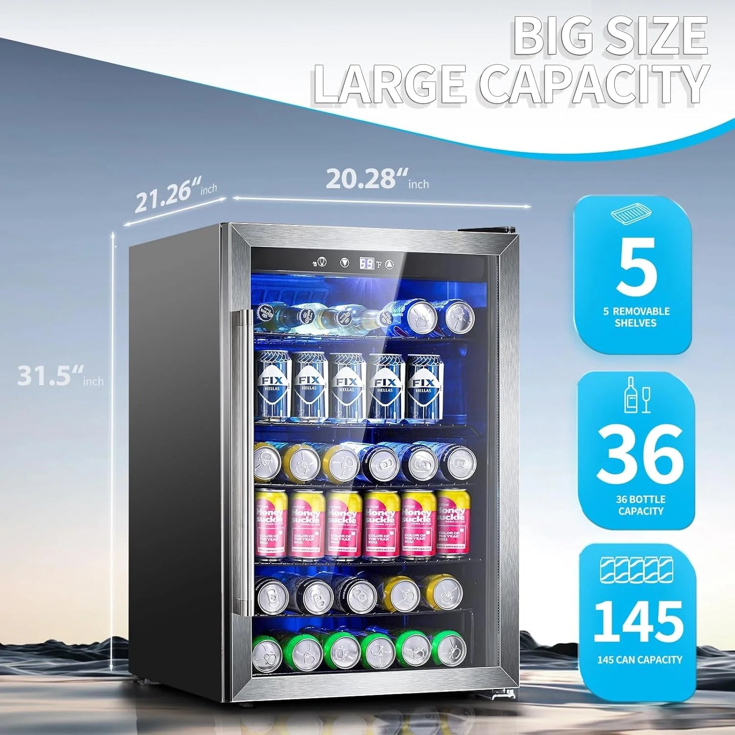 Antarctic Star Beverage Refrigerator Cooler 68 Can, Mini Fridge with Glass Door for Beer Drinks Wine,Freestanding Small Fridge with Electronic Temperature Control for Home and Bar,1.7 cu.ft