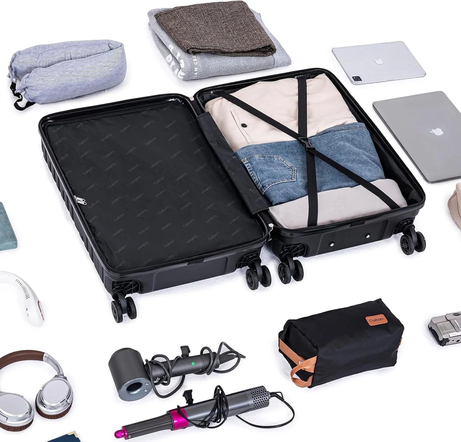 5-piece luggage set with wheels, ABS hardshell suitcase with spinner wheels