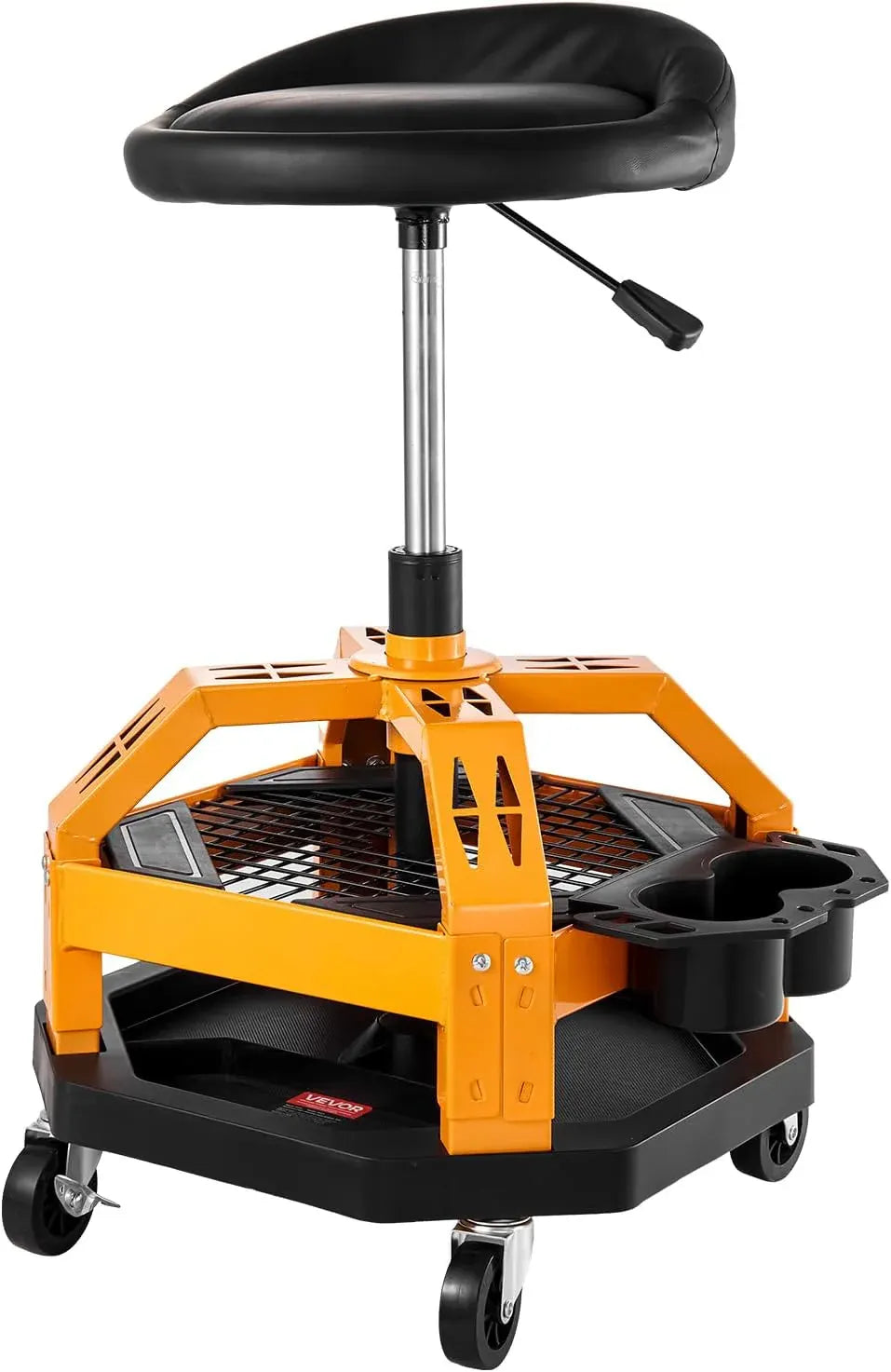 Garage Stool, Rolling Mechanic Stool with Dual Storage Trays, Pneumatic Height 23.6–29.5 in, Soft Waterproof Cushion, 360° Swivel Casters for Garage, Shop & Auto Repair