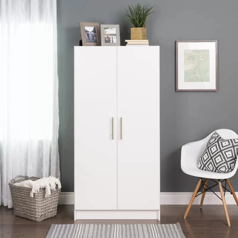 Prepac Elite 2 Door Wardrobe Cabinet， 32 W x 65 H x 20 D， White