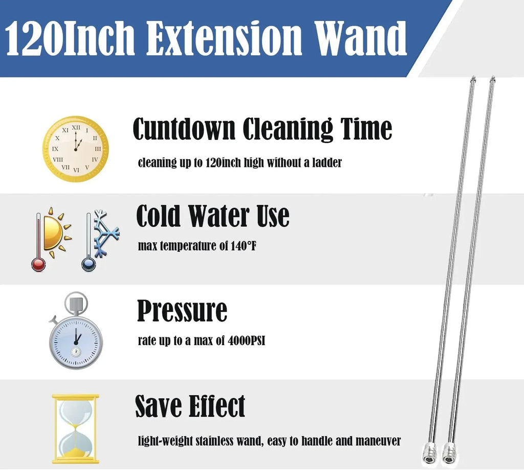 Long Pressure Washer Extension Wand, 2 Pack 60 Power Washer Extension Wand,Pressure Washer Lance,Stainless Steel Power Washer Extender Wands, 1/4” Quick Connect Fitting, 4000 PSI(120 Inch)