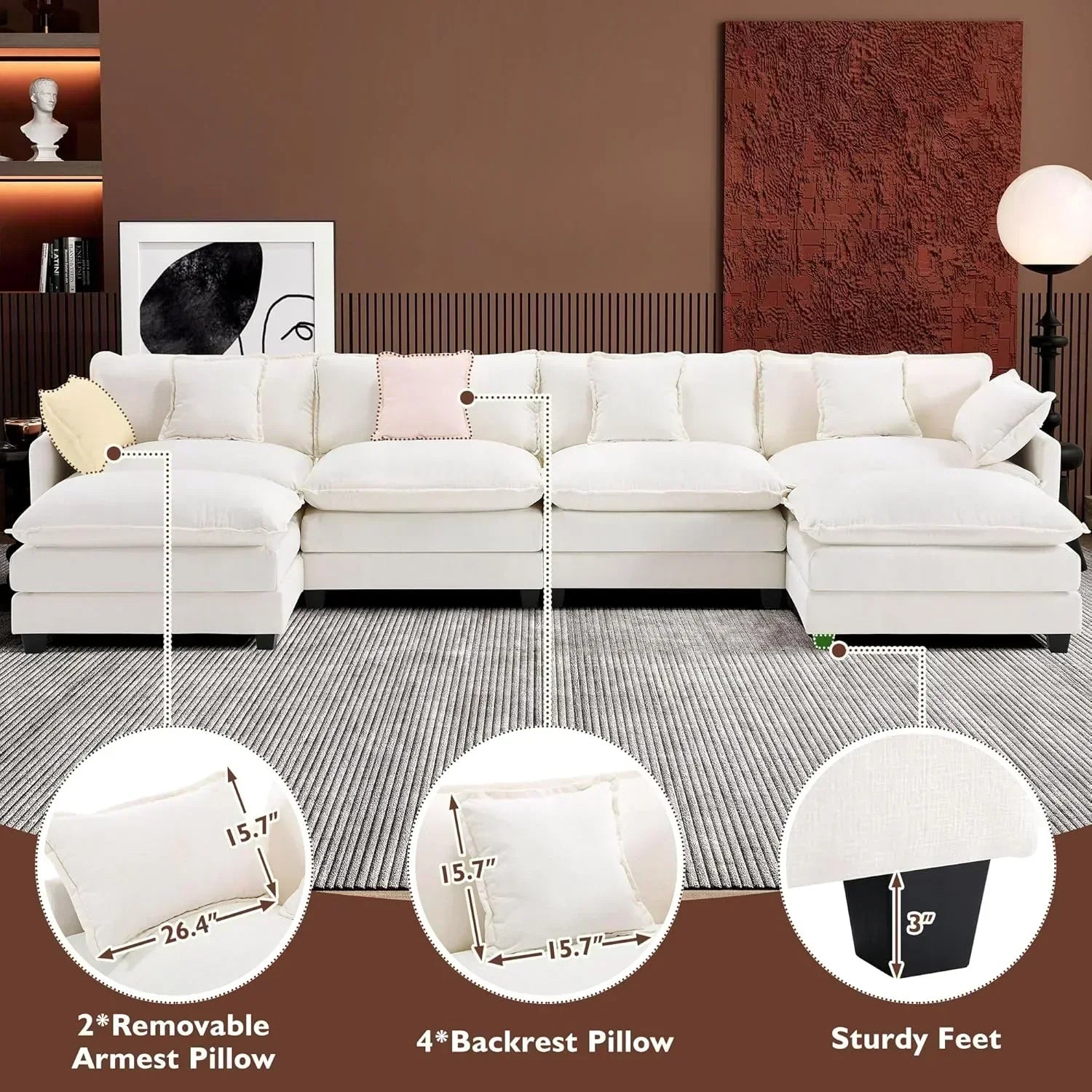ihanherry 146-inch U-shaped modern sofa modular area cloud sofa