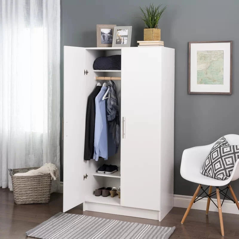 Prepac Elite 2 Door Wardrobe Cabinet， 32 W x 65 H x 20 D， White
