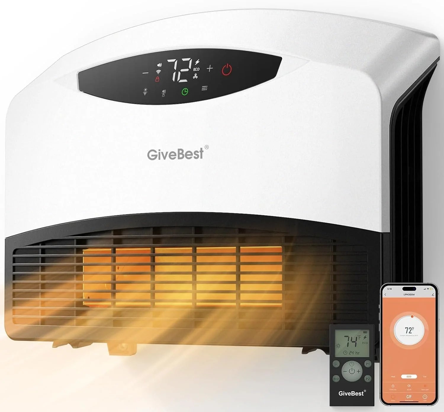 Wall mounted electric heater with WiFi and remote control, floor standing heater 1500W fast coverage for large rooms