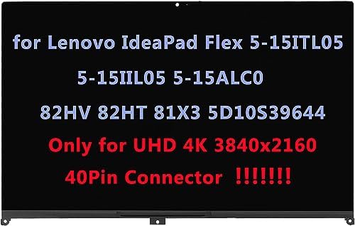 15.6" Replacement for Lenovo IdeaPad Flex 5-15ITL05 5-15IIL05 5-15ALC05 82HV 82HT 81X3 5D10S39644 UHD 4K IPS LCD Display Touch Screen Digitizer Assembly Bezel with Board (3840x2160-40Pin Connector)