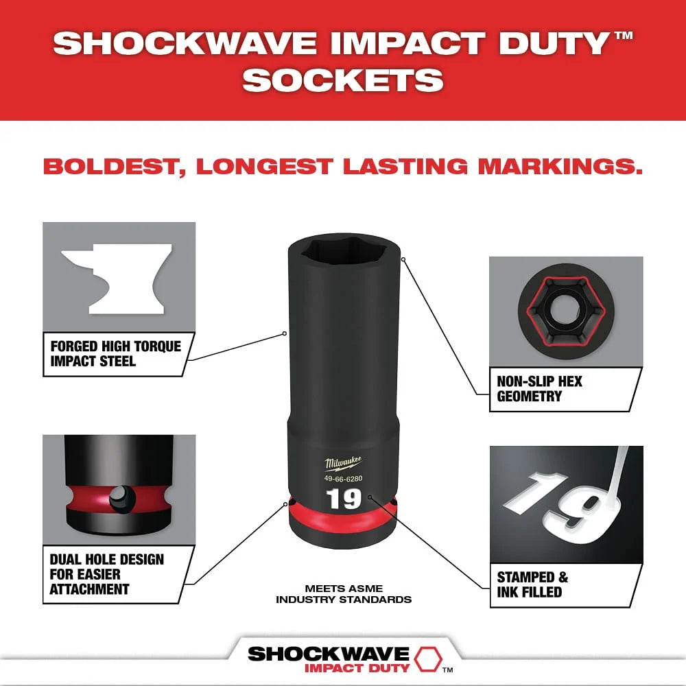 Milwaukee 49-66-7016 29-Piece SHOCKWAVE Impact Duty 1/2 in. Drive SAE and Metric Deep 6 Point Socket Set