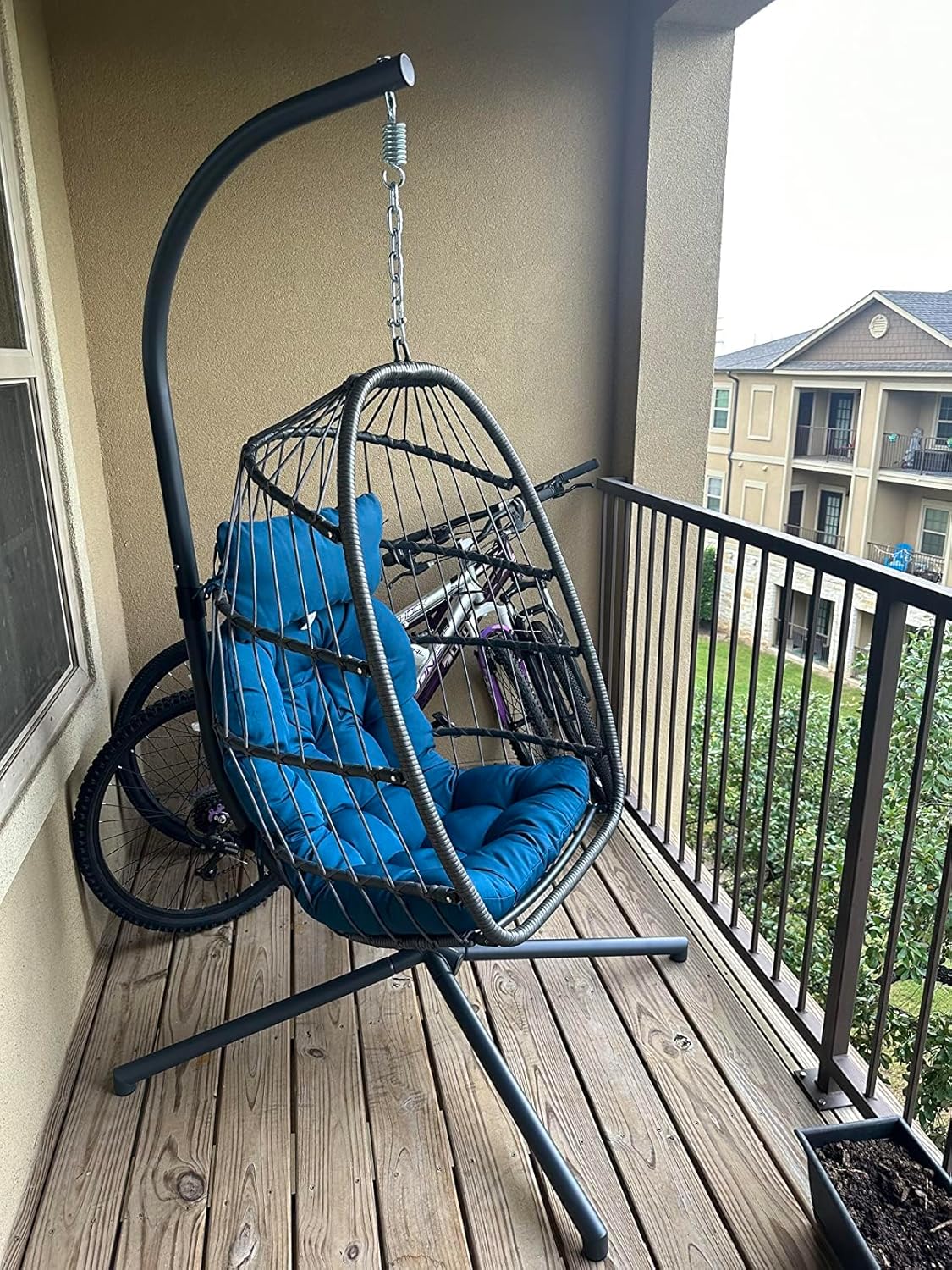 Yechen Indoor Outdoor Egg Hanging Chair Stand Patio Wicker Swing Egg Chair Swinging Chair