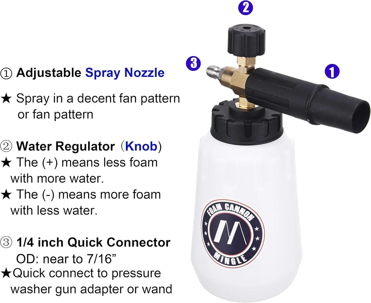 Foam Cannon, Compatible with Sun Joe SPX Series Pressure Washer, with 5 Nozzle Tips, 1/4 Inch Quick Connector