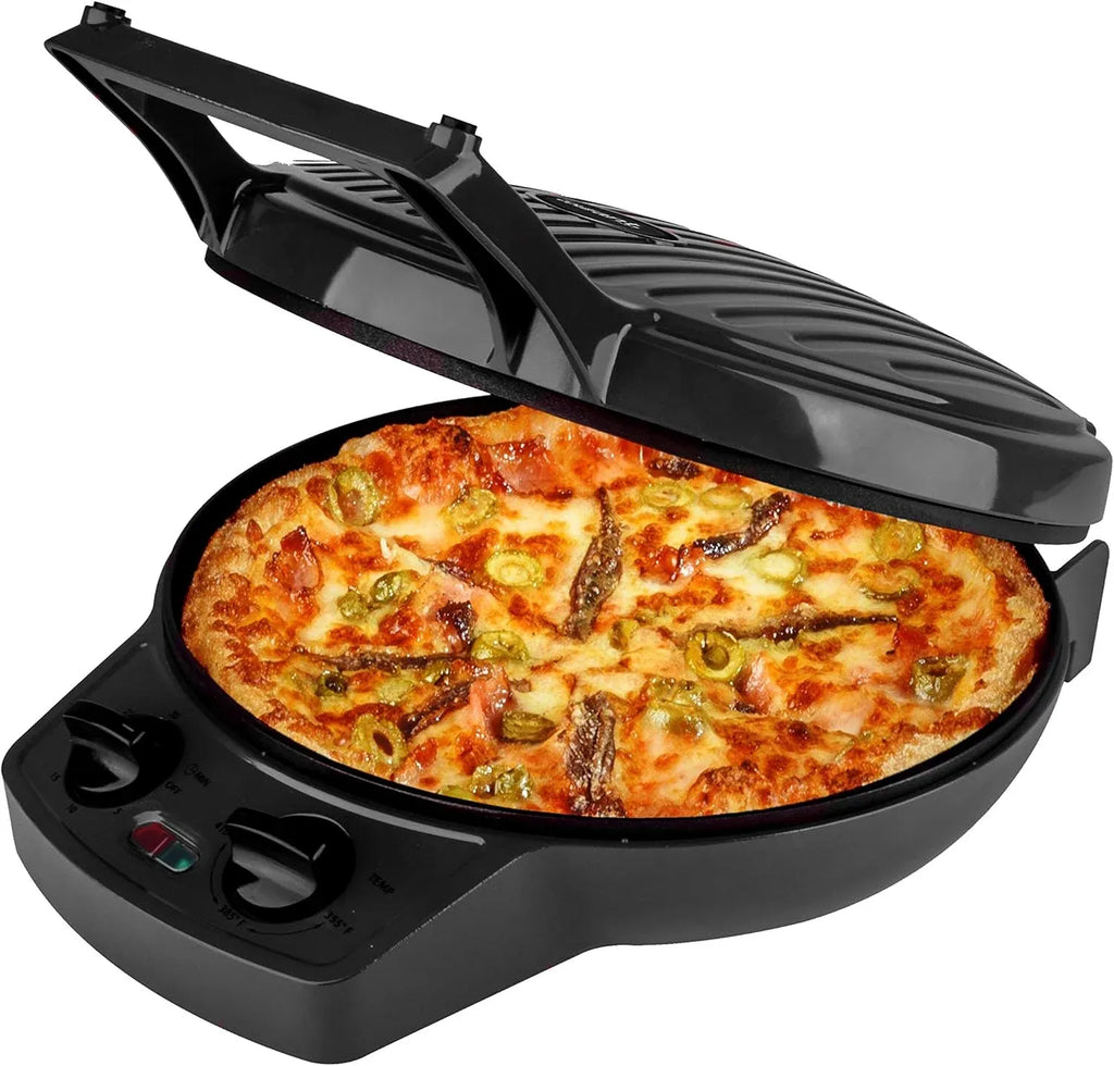 Courant Pizza Maker, 12 Inch Pizza Cooker and Calzone Maker, with Timer &Temperatures control, 1440 Watts Pizza Oven convert to Electric indoor Grill, Red