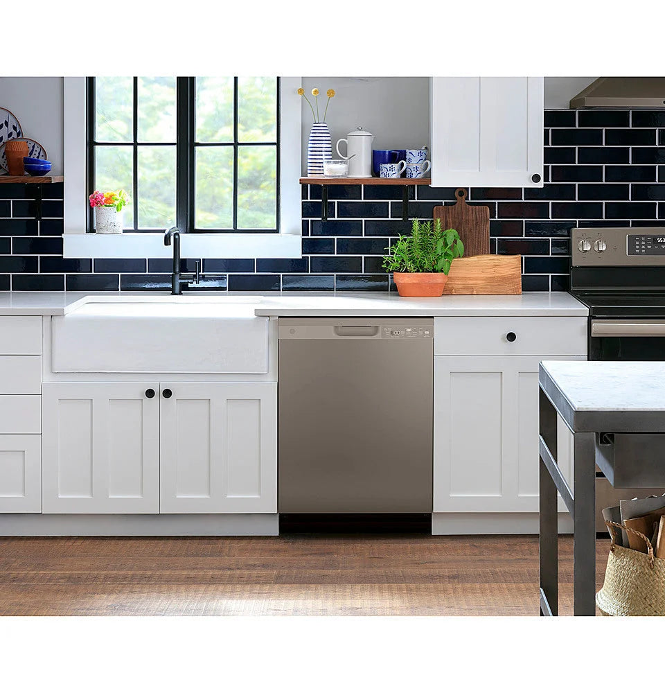 GE - Front Control Built-In Dishwasher, 52 dBA - Slate