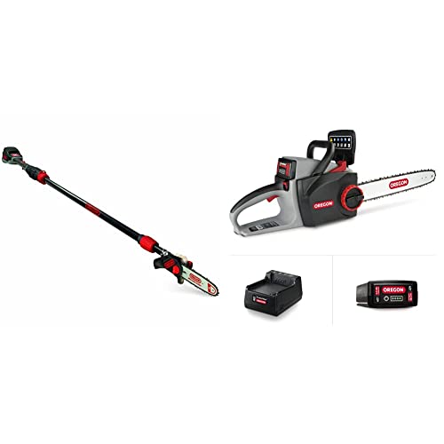 Oregon PS250 Pole Saw with 4.0 Ah Battery and Standard Charger, Cordless Rechargeable Extendable Shaft Branch Cutter and Low Noise (563454)