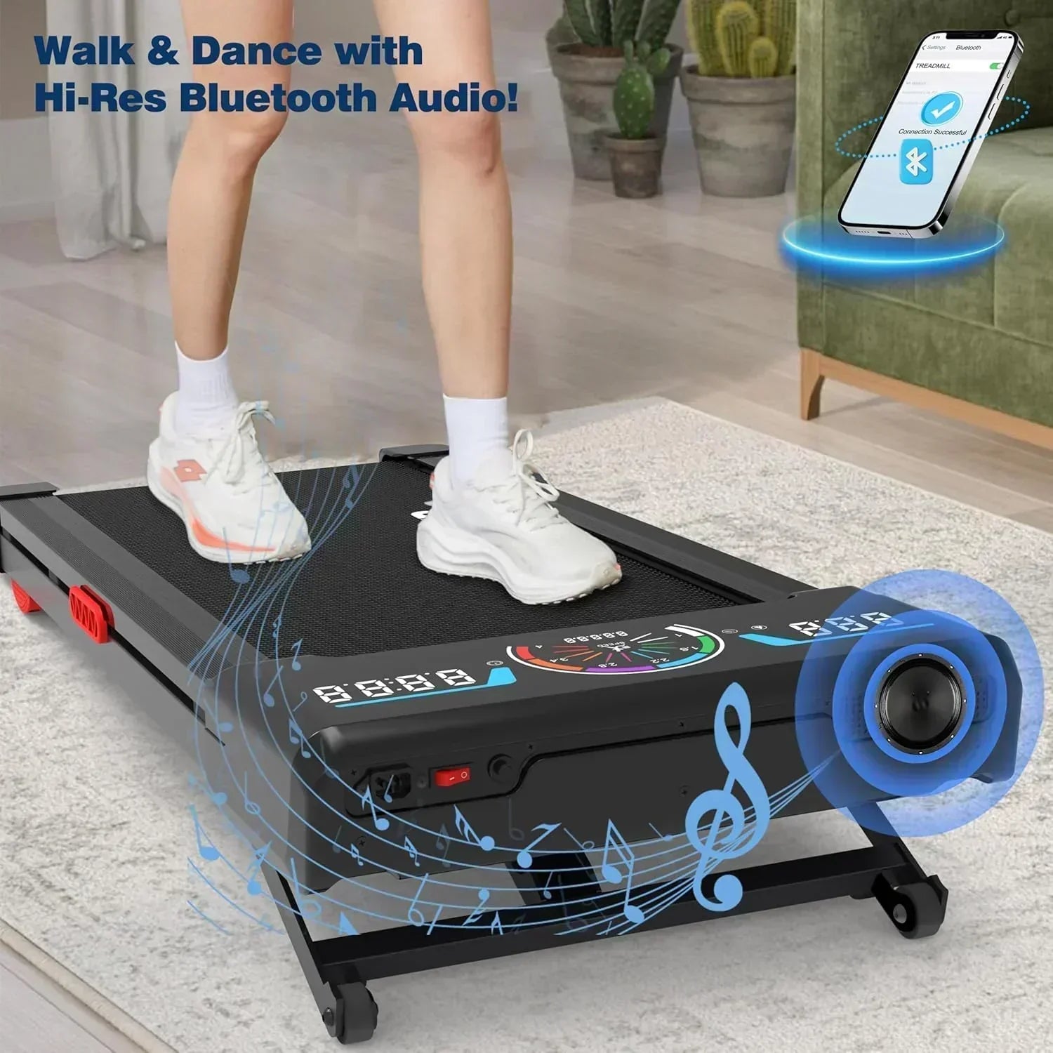 The Walking Pad treadmill features 12% 9-level automatic incline 450-pound capacity LED screen
