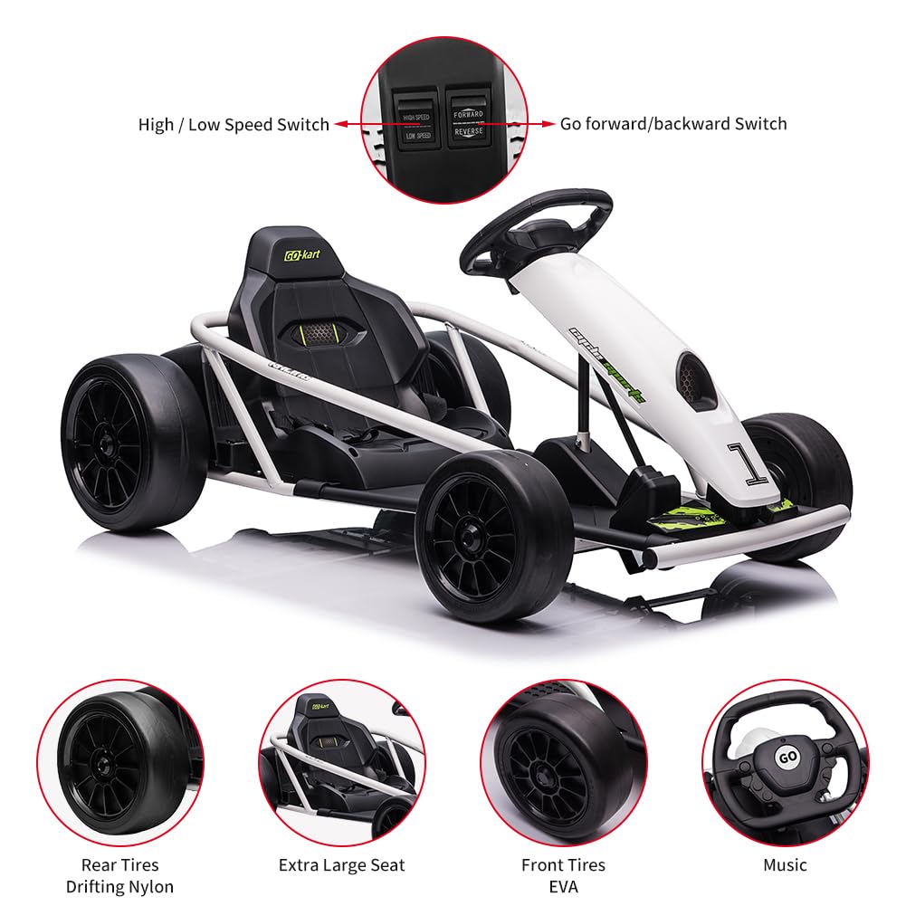 24V Electric Go-Kart for Kids Ages 8-12, Dual 300W Motors, 9Ah Battery