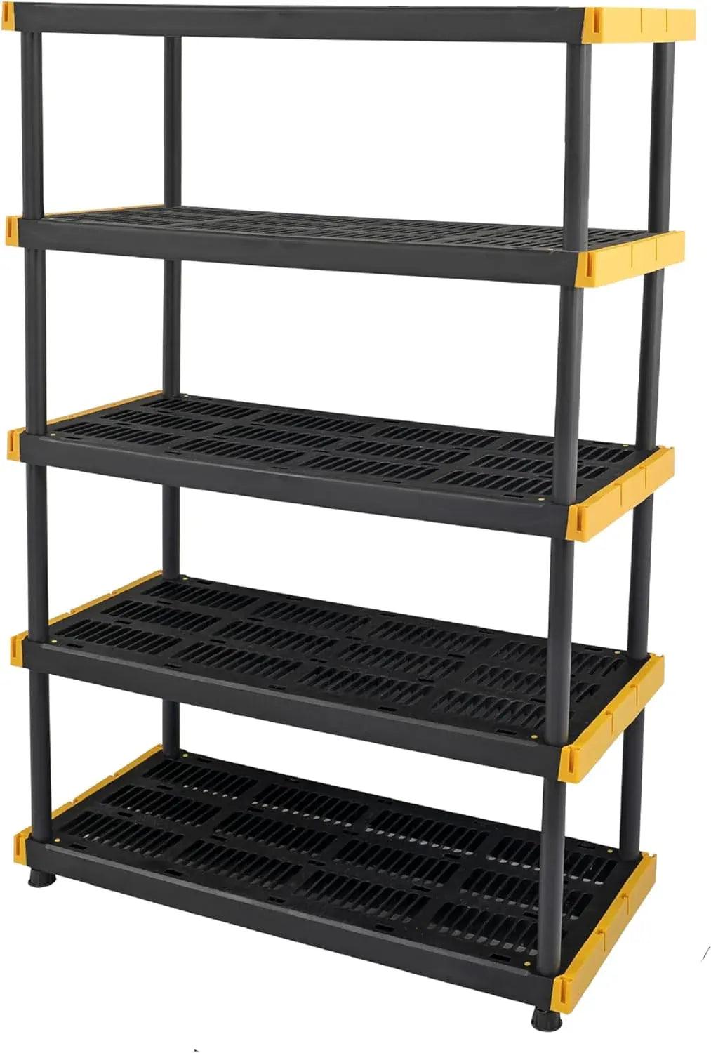 Black & YellowÂ®, 5-Tier Heavy Duty Plastic Storage Shelving Unit, 200lbs/shelf (72âH x 48âW x 20âD), for Indoor/Outdoor Organization, Modular Rack