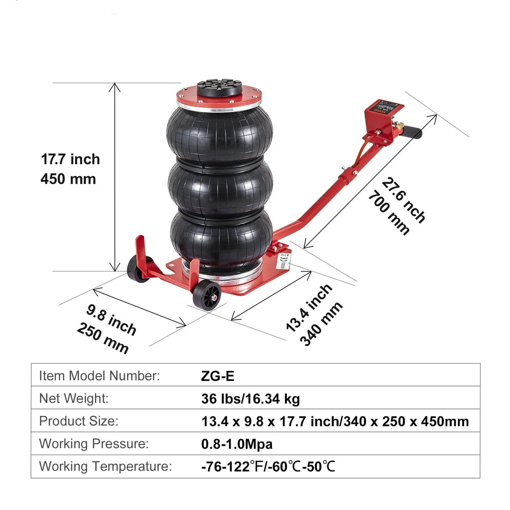 BENTISM Air Jack, 3 Ton/6600 lbs Triple Bag Air Jack, Airbag Jack with Six Steel Pipes, Lift up to 17.7 inch/450 mm, 3-5 s Fast Lifting Pneumatic Jack, with Long Handles for Car Repair