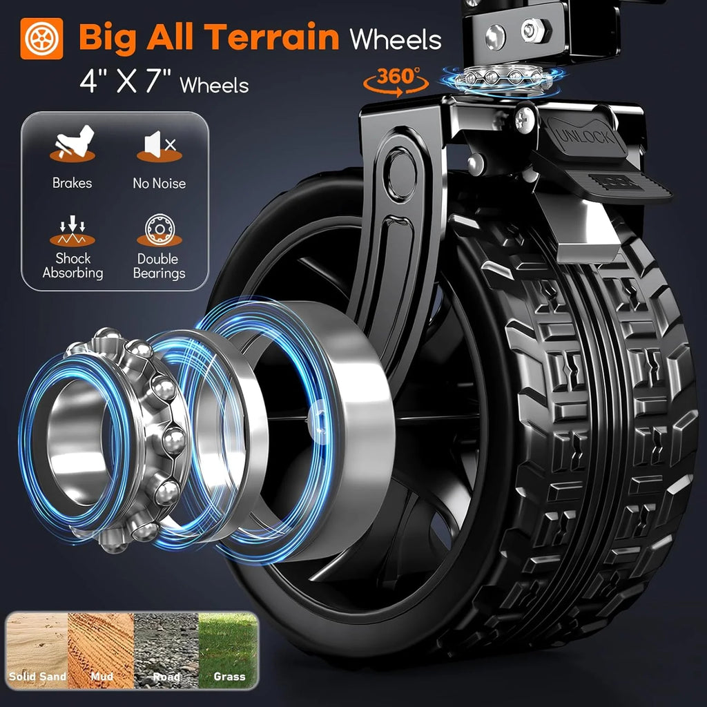 38 long foldable four-wheel stroller, foldable, 460 lb capacity, 220 liter heavy-duty folding beach stroller with large all-terrain tires