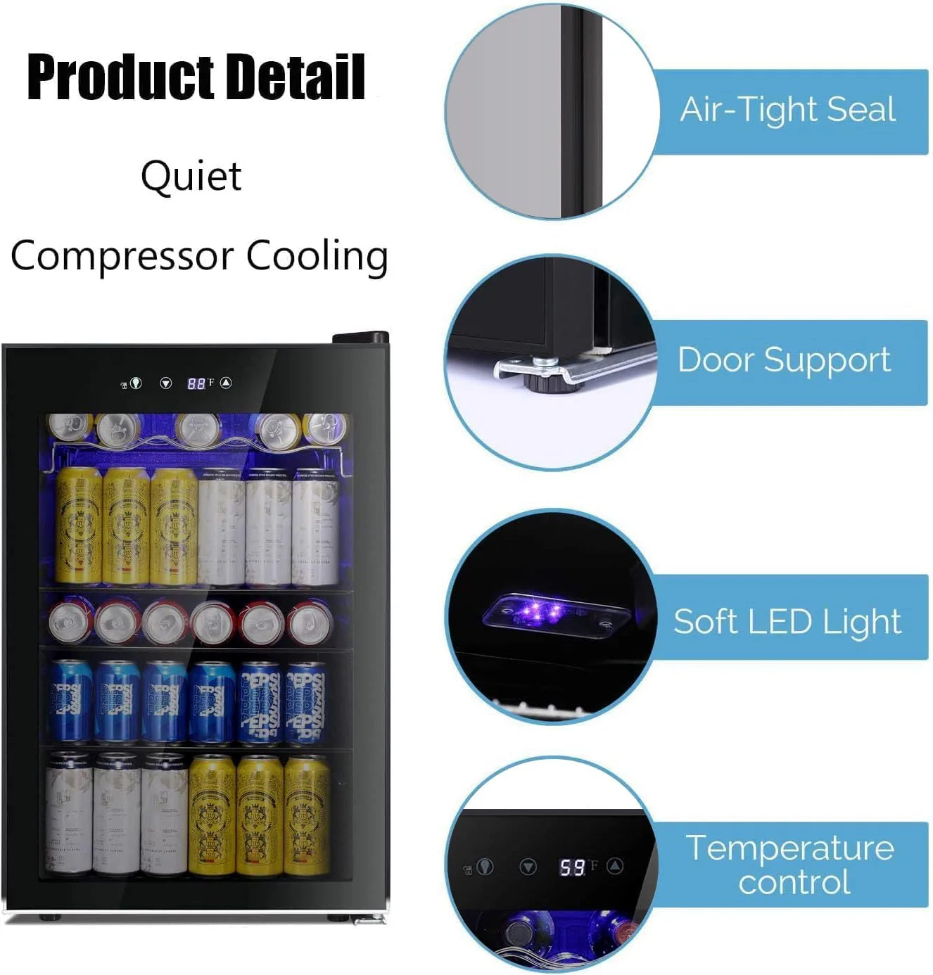 Antarctic Star Beverage Refrigerator Cooler 68 Can, Mini Fridge with Glass Door for Beer Drinks Wine,Freestanding Small Fridge with Electronic Temperature Control for Home and Bar,1.7 cu.ft
