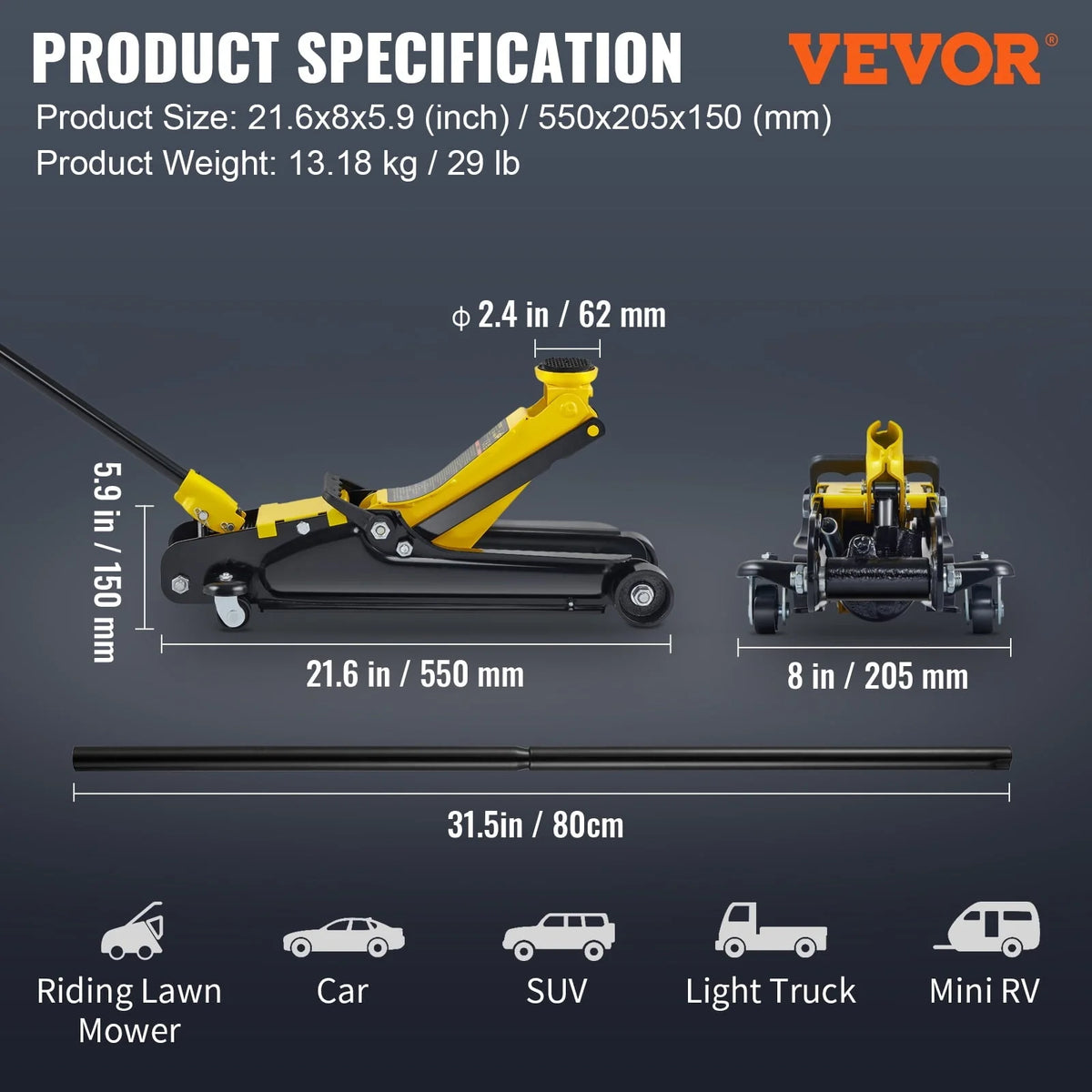 VEVOR Low Profile Floor Jack 2.5 ton Heavy Steel Single Piston Hydraulic Pump
