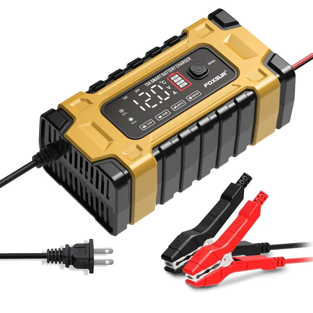 FASLMH Battery Charger 10A 24V5A Smart Automatic Car Battery Charger with LCD Screen Pulse Repair Charger Pack Battery Maintainer for Car, Lawn Mower, Motorcycle, Boat, SUV and More