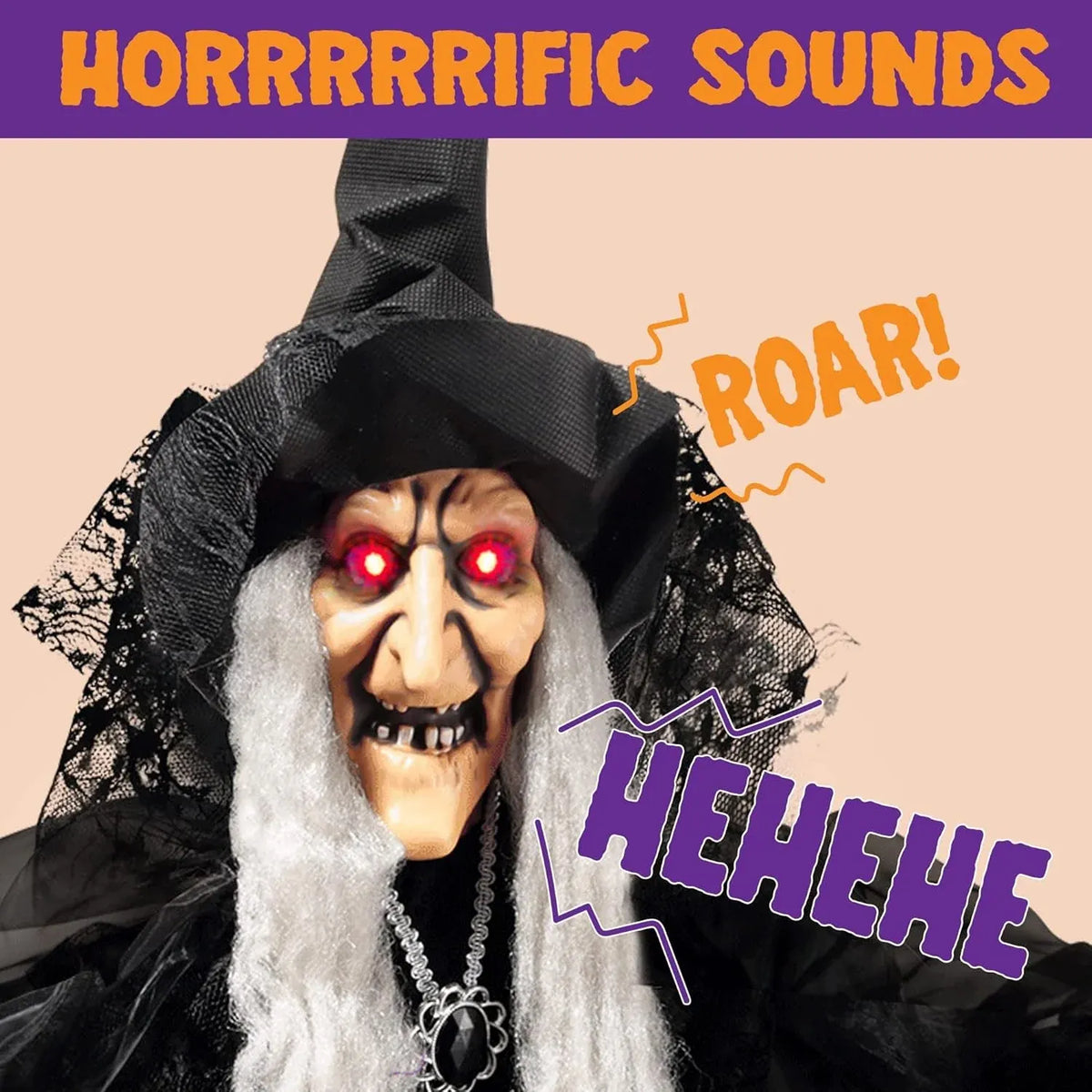 Animated Witch Halloween Decorations Outdoor Indoor, Scary Halloween Animatronic