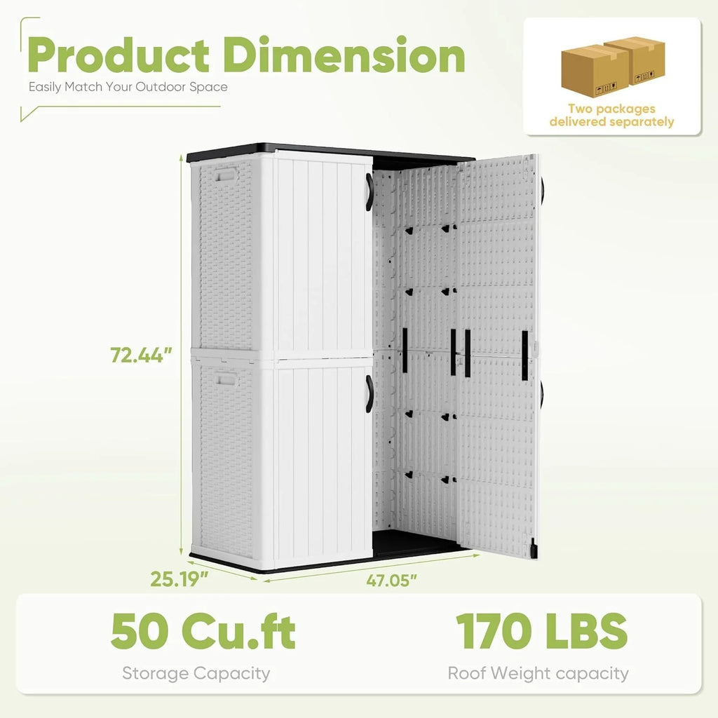 Devoko Outdoor Storage Cabinet 26 Cu Ft with Lockable Doors, Horizontal Storage Shed Waterproof Patio Tools Storage Box