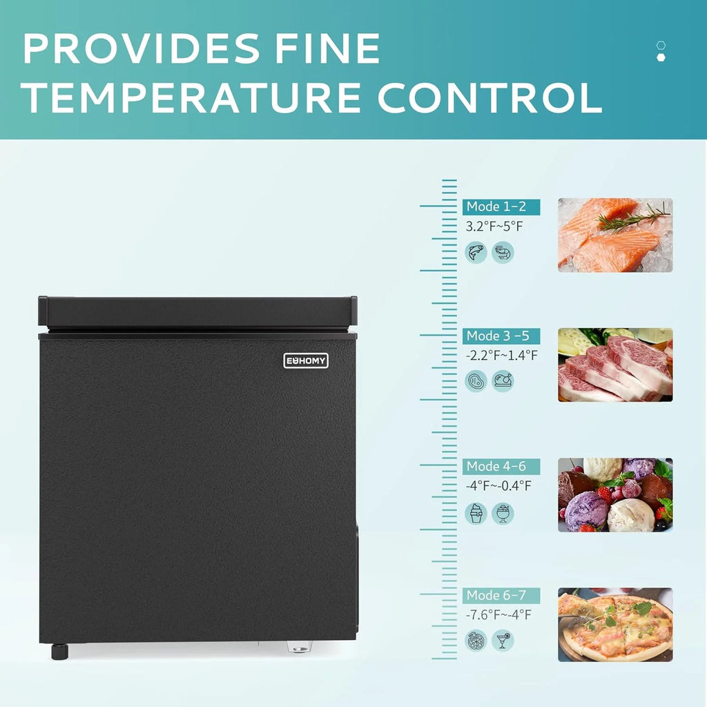 EUHOMY 3.5 Cu.Ft Chest Freezer with Removable Basket, Small Deep Freezer Adjustable 7 Thermostat, Quiet Mini Freezer Free-Standing Top Door, Energy Saving for Apartment/Garage/Basement/Dorm/Home,Black