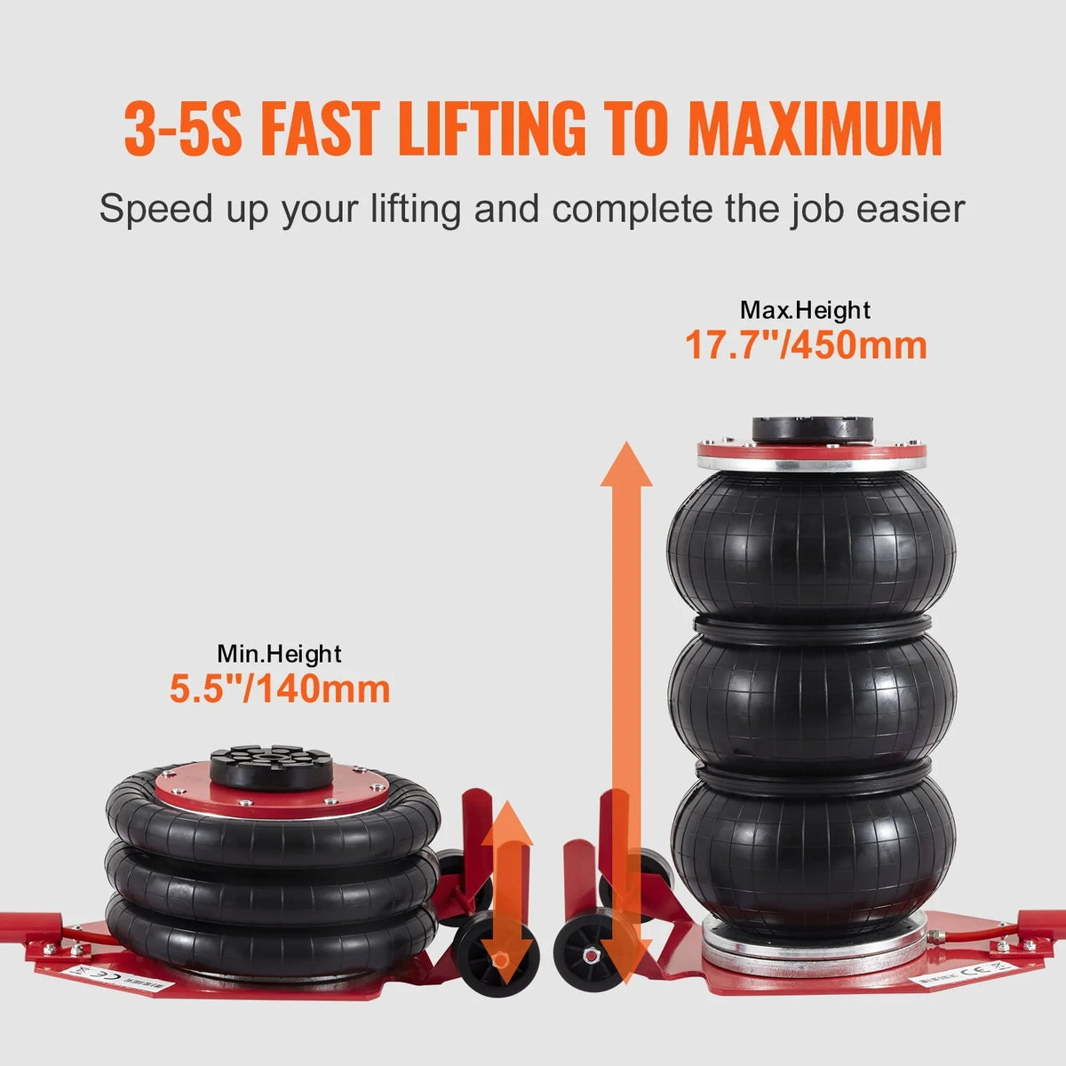 BENTISM Air Jack, 3 Ton/6600 lbs Triple Bag Air Jack, Airbag Jack with Six Steel Pipes, Lift up to 17.7 inch/450 mm, 3-5 s Fast Lifting Pneumatic Jack, with Long Handles for Car Repair