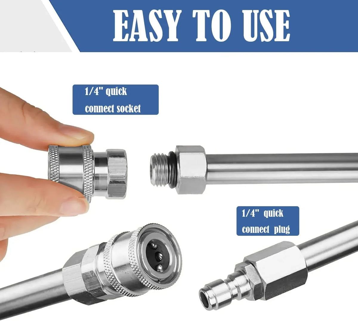 Long Pressure Washer Extension Wand, 2 Pack 60 Power Washer Extension Wand,Pressure Washer Lance,Stainless Steel Power Washer Extender Wands, 1/4” Quick Connect Fitting, 4000 PSI(120 Inch)