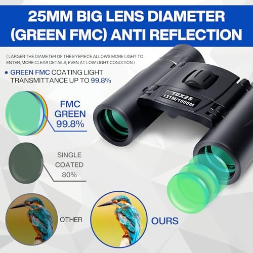 10x25 Compact Binoculars for Adults Kids, Binoculars for Concerts and Bird Watching Cruise Ship Essentials Hunting, Waterproof Binoculars with Low Light Night Vision