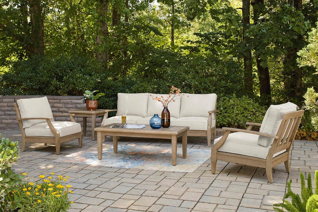 Coastal view outdoor terrace eucalyptus sofa