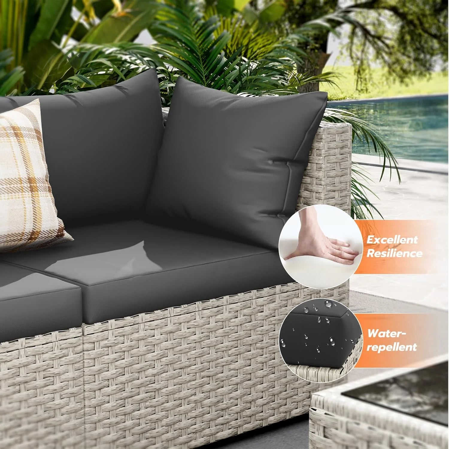 UDPATIO Outdoor Patio Furniture Set, 7-Piece PE Wicker Sectional Sofa with Tea Table, Outdoor Conversation Set for Patio, Garden, Backyard Green